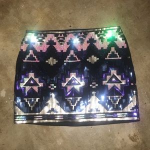 Express Sequin Aztec Skirt XS